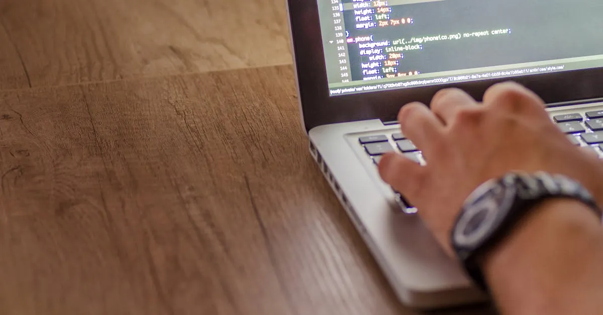 Laptop showing a code editor with Markdown formatting for web content conversion