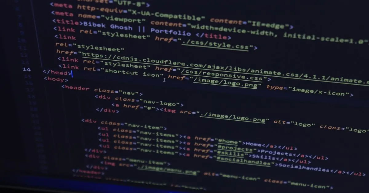 Developer reading formatted XML code on a computer screen while debugging a data feed